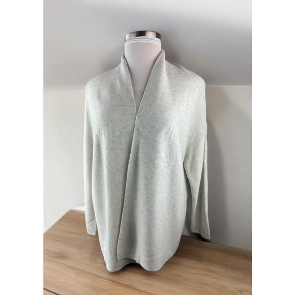 Eileen Fisher Silk & Cashmere Ribbed Open Cardigan Cream No Size Plus Size 2X ? - Picture 2 of 11